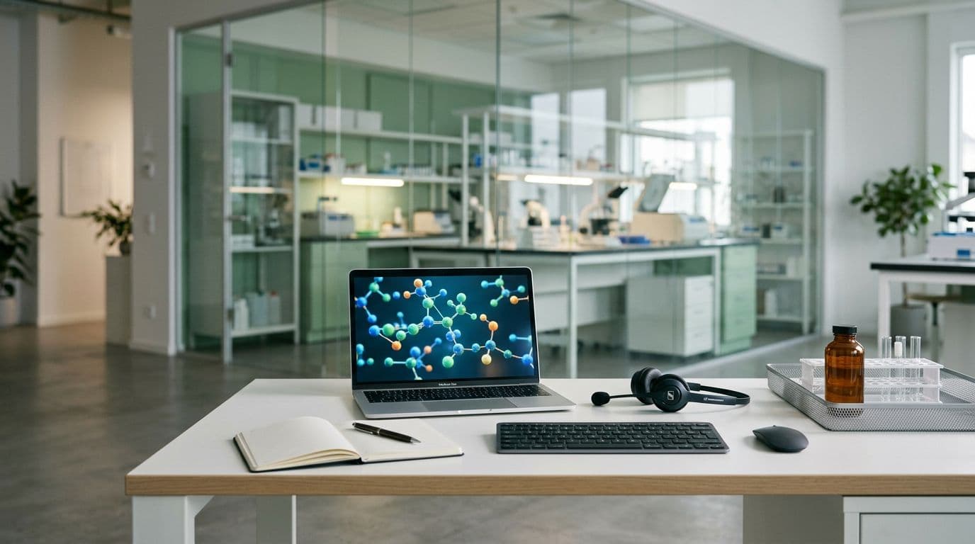 Research desk with documentation and reference materials for incretin-agonist peptides