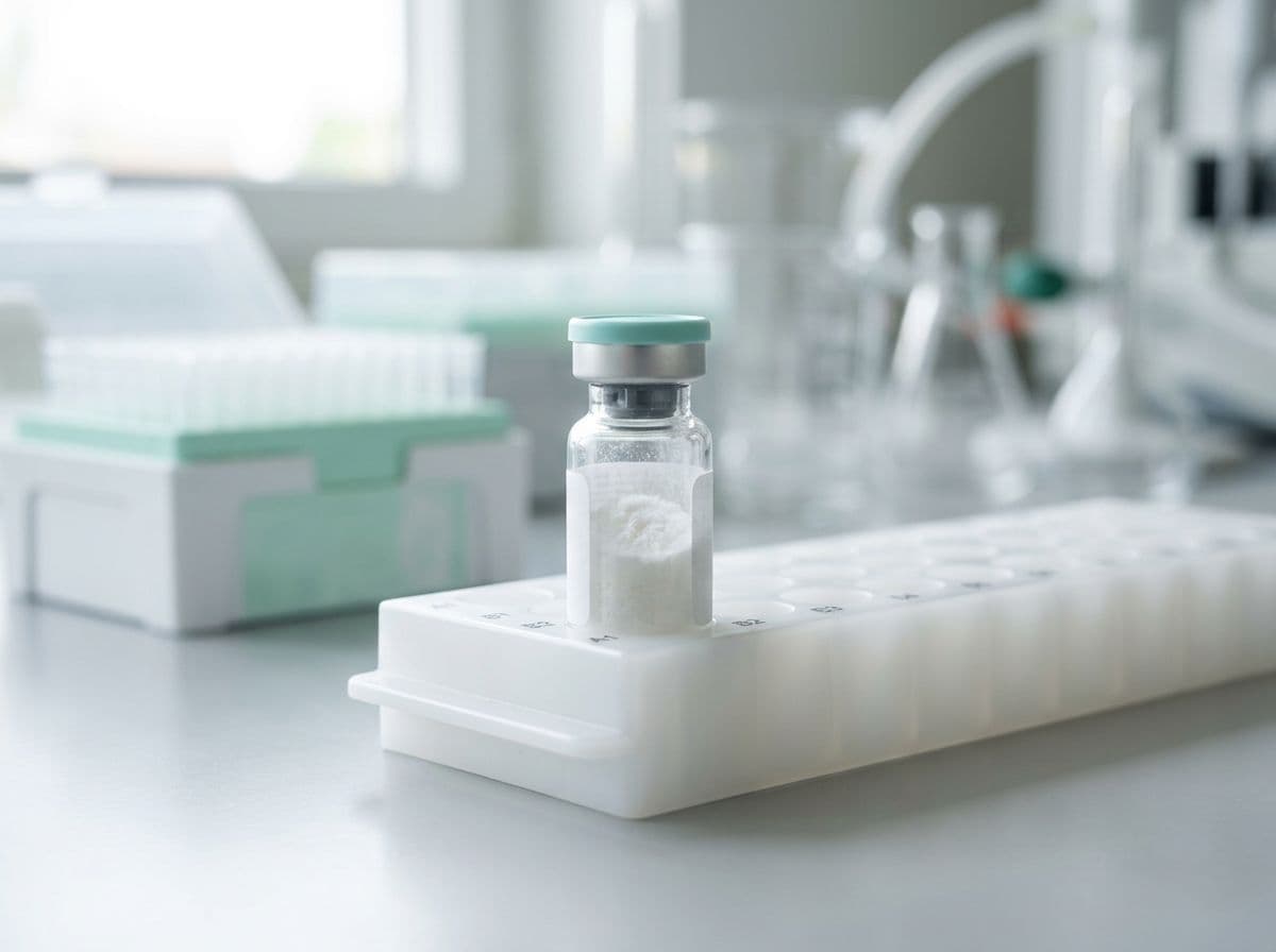 Research peptide vials on a laboratory bench comparing retatrutide and semaglutide receptor profiles